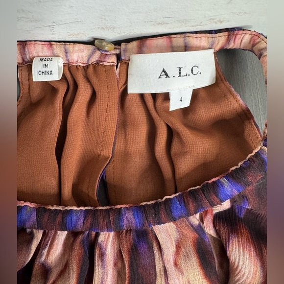 ALC Elara Abstract Ties Dye Silk Halter Blue Combo Dress - Picture 7 of 12